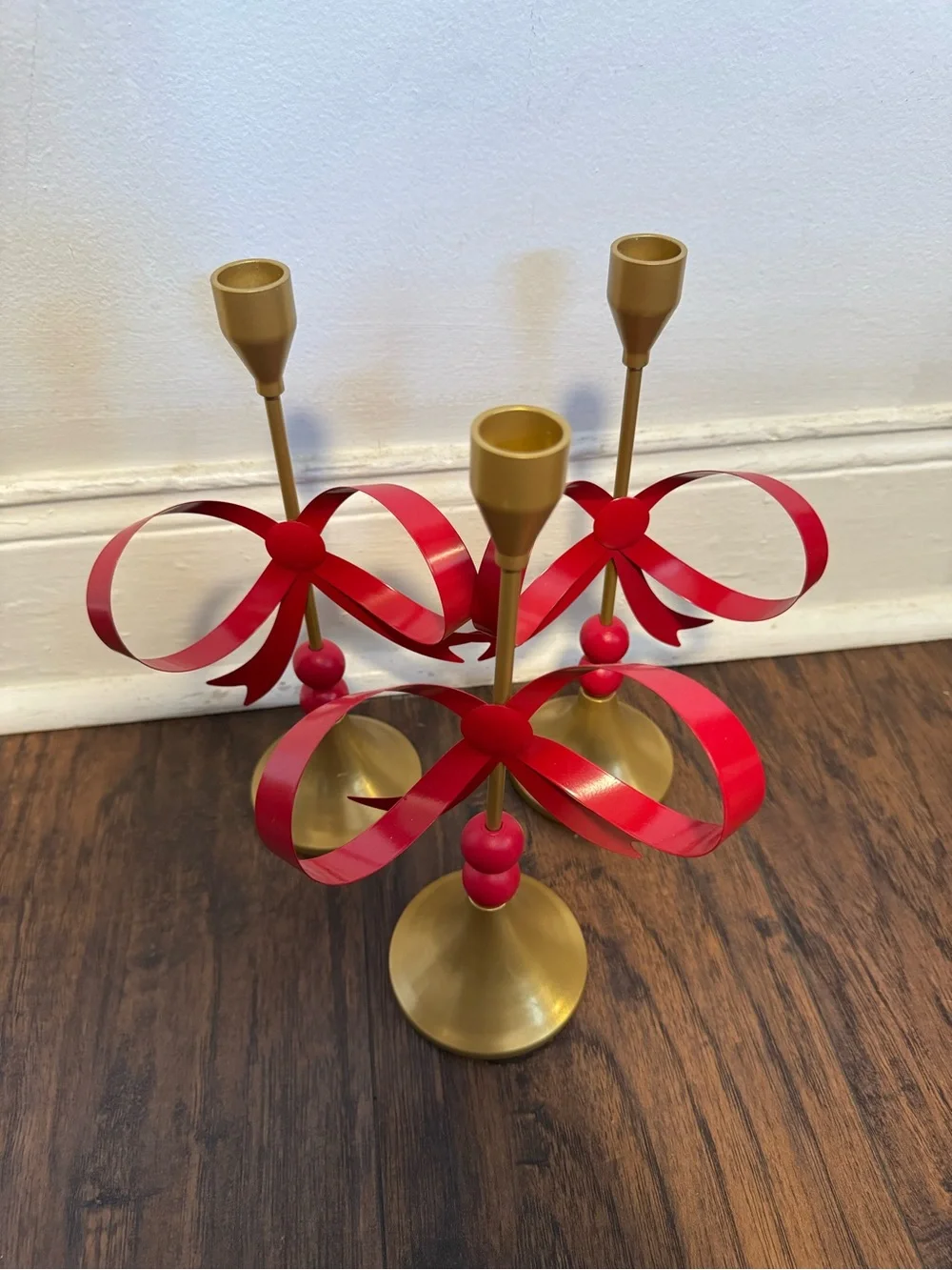 Ashland Gold Metal Taper Bow Candle Holders Set
